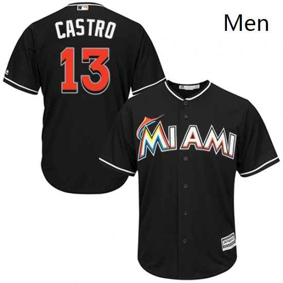 Mens Majestic Miami Marlins 13 Starlin Castro Replica Black Alternate 2 Cool Base MLB Jersey